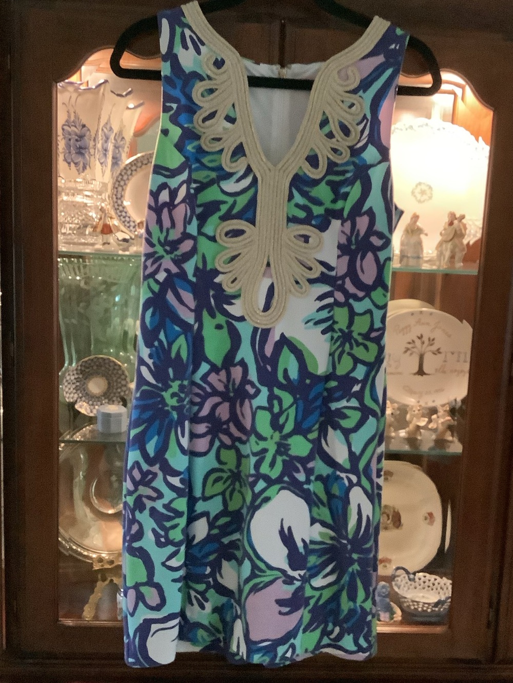 Lilly Pulitzer 🌴Janice Gold Embellished Spectrum Blue Lilac Shift Dress EUC~M